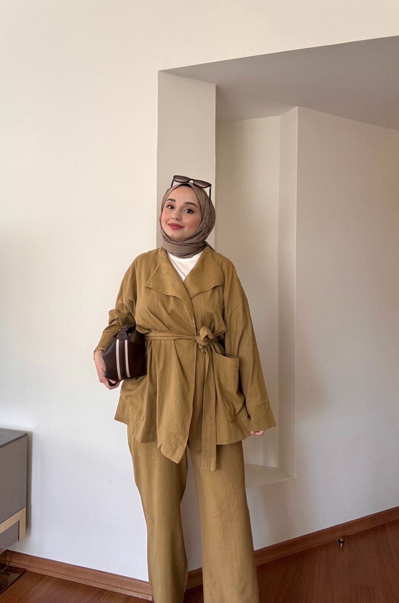 Keten Kimono Takım Yağ Yeşili