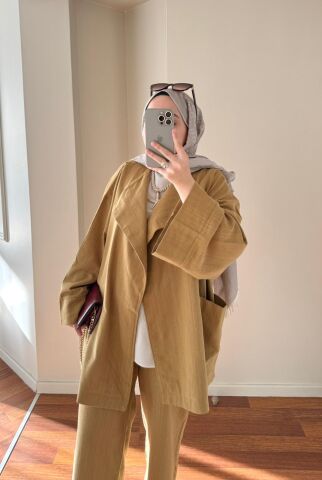 Keten Kimono Takım Yağ Yeşili