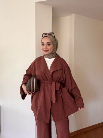 Keten Kimono Takım Bordo