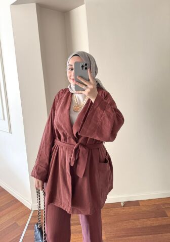 Keten Kimono Takım Bordo