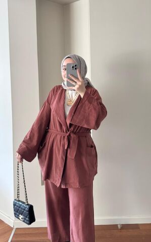 Keten Kimono Takım Bordo