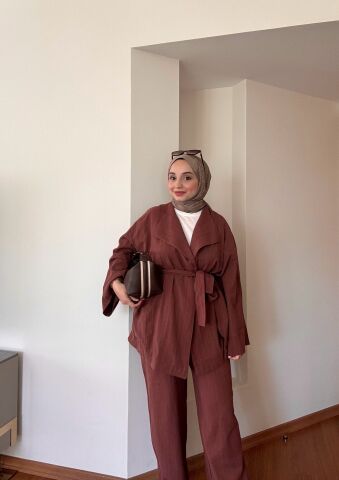 Keten Kimono Takım Bordo