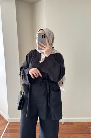 Örgü Kemerli Siyah Takım