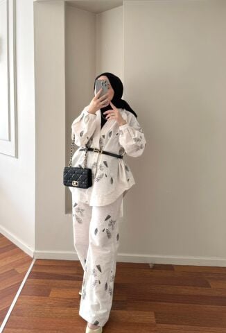 Desenli Keten Kimono Takım