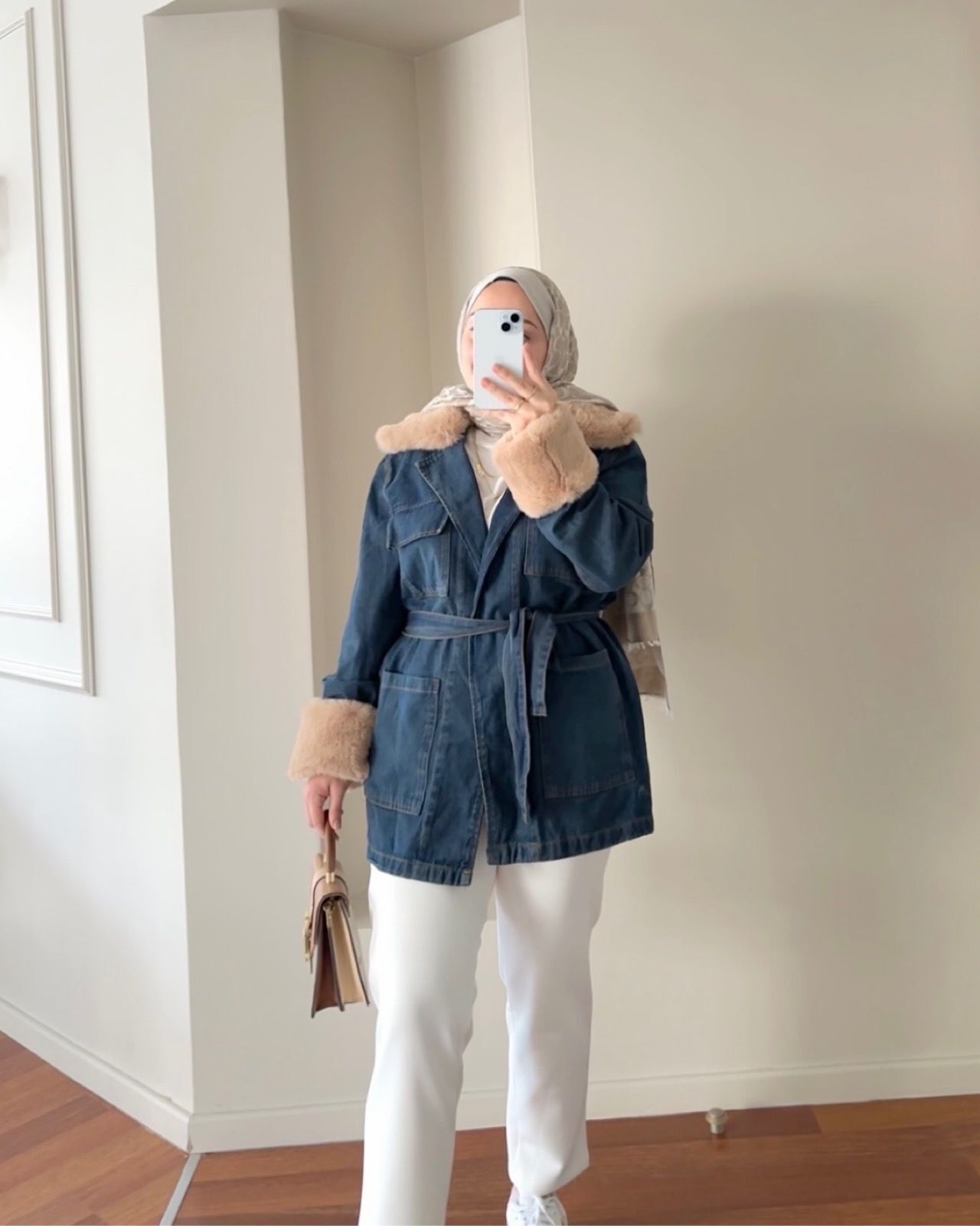 Kürklü Denim Ceket Koyu Mavi