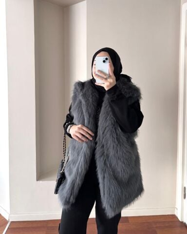 Antrasit Tüylü Yelek