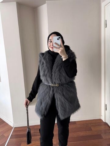 Antrasit Tüylü Yelek